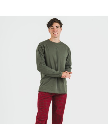 Pigiama uomo flanella Cuadro Edesia verde militare pijama-franela