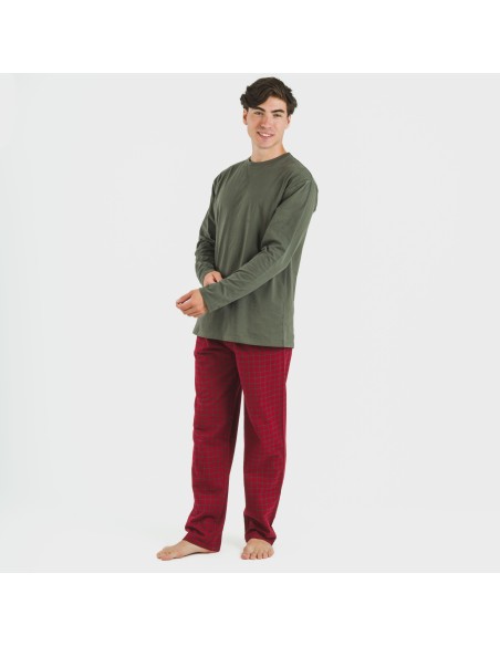 Pigiama uomo flanella Cuadro Edesia verde militare pijama-franela