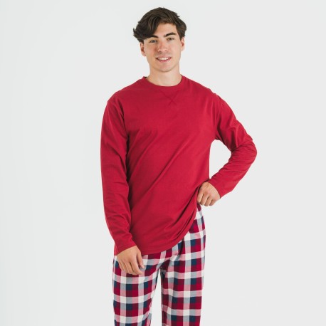 Pigiama uomo flanella Cuadro Ferni bordeaux pijama-franela