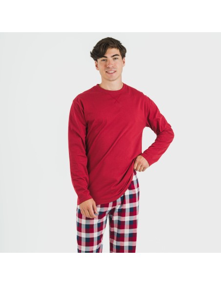 Pigiama uomo flanella Cuadro Ferni bordeaux pijama-franela