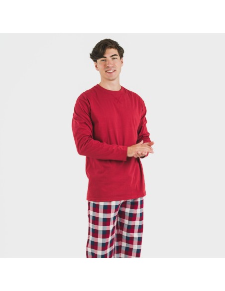 Pigiama uomo flanella Cuadro Ferni bordeaux pijama-franela