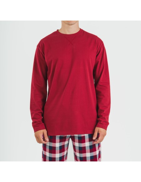 Pigiama uomo flanella Cuadro Ferni bordeaux pijama-franela