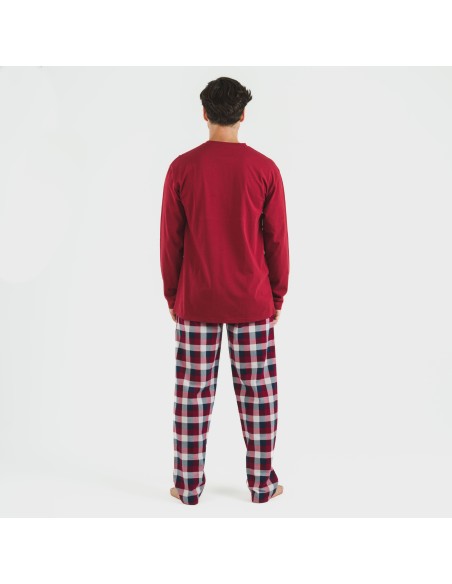 Pigiama uomo flanella Cuadro Ferni bordeaux pijama-franela