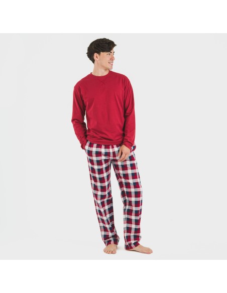 Pigiama uomo flanella Cuadro Ferni bordeaux pijama-franela