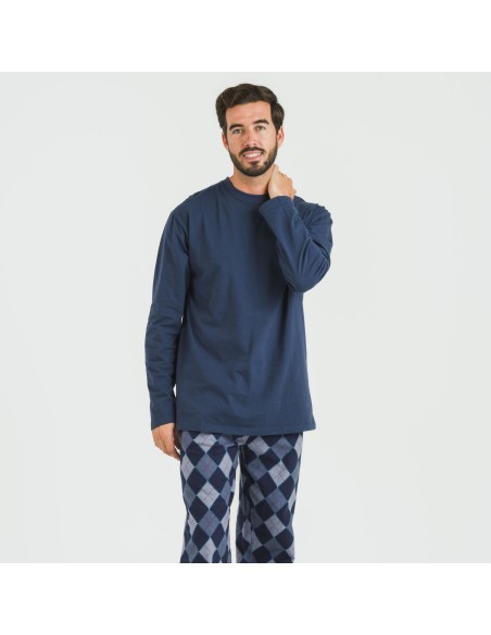 Pigiama uomo flanella Darsiriki blu pijama-franela