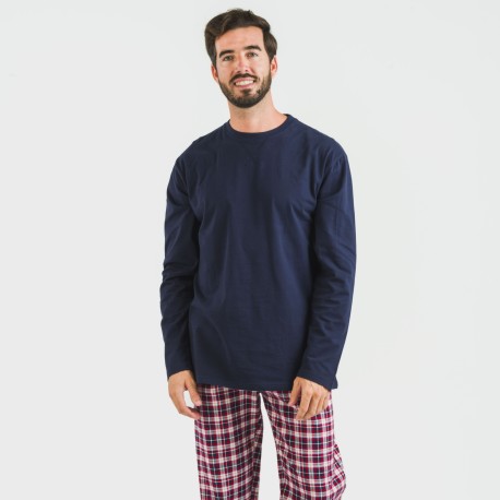 Pigiama uomo flanella Cuadro Sergio blu navy pijama-franela