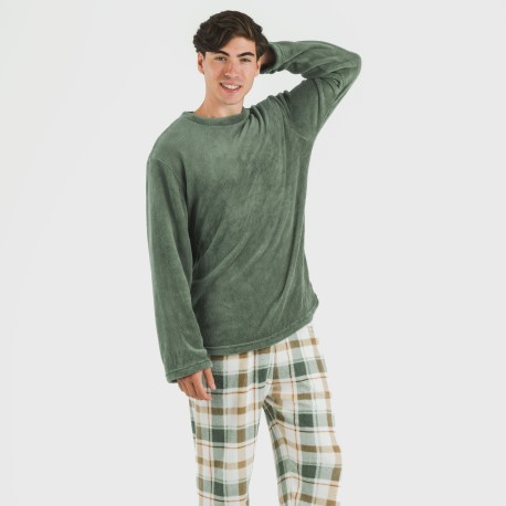 Pigiama pile coral uomo Cuadro Noric verde pijama-coralina