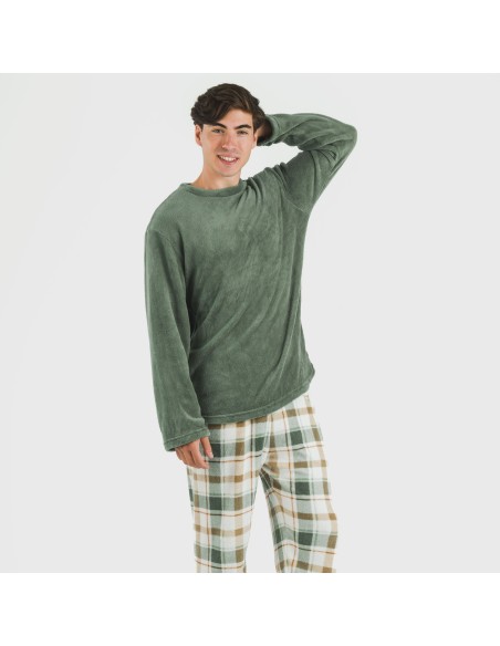 Pigiama pile coral uomo Cuadro Noric verde pijama-coralina