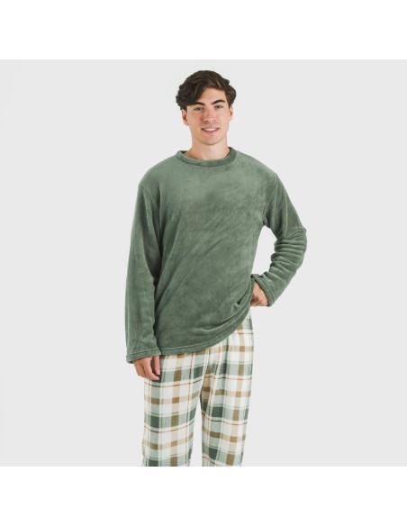 Pigiama pile coral uomo Cuadro Noric verde pijama-coralina