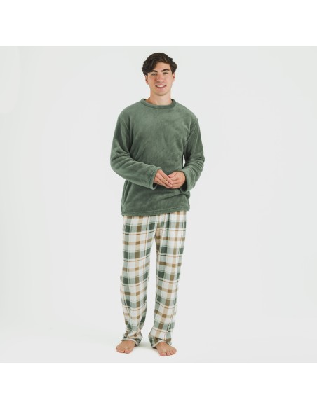 Pigiama pile coral uomo Cuadro Noric verde pijama-coralina