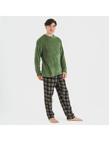 Pigiama pile coral uomo Cuadro Frankurt verde militare pijama-coralina