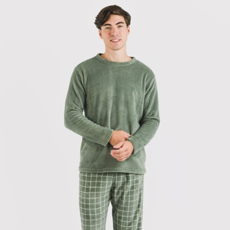 Pigiama pile coral uomo Cuadro Pruden verde militare pijama-coralina