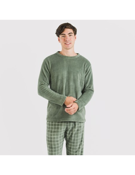 Pigiama pile coral uomo Cuadro Pruden verde militare pijama-coralina