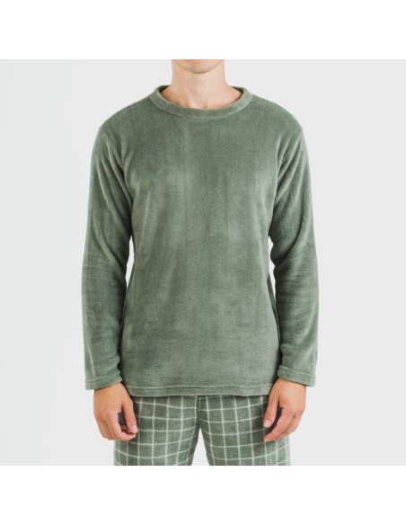 Pigiama pile coral uomo Cuadro Pruden verde militare pijama-coralina