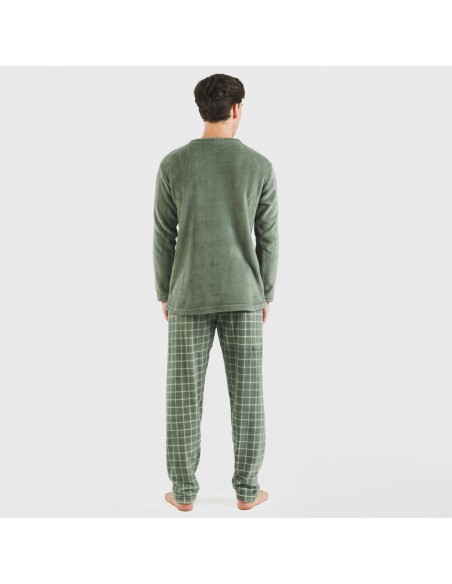 Pigiama pile coral uomo Cuadro Pruden verde militare pijama-coralina