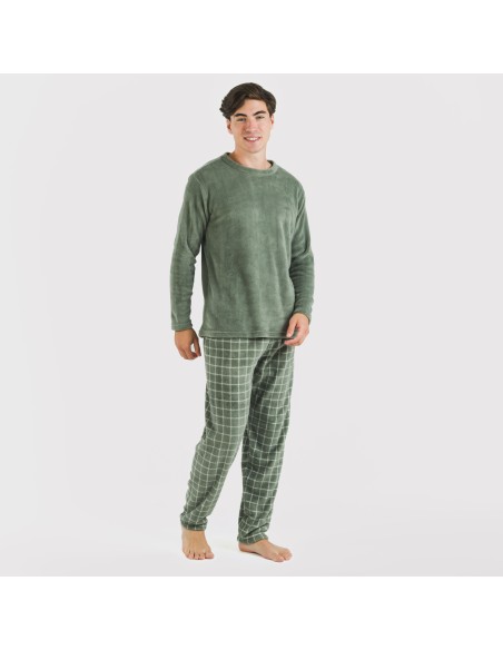 Pigiama pile coral uomo Cuadro Pruden verde militare pijama-coralina