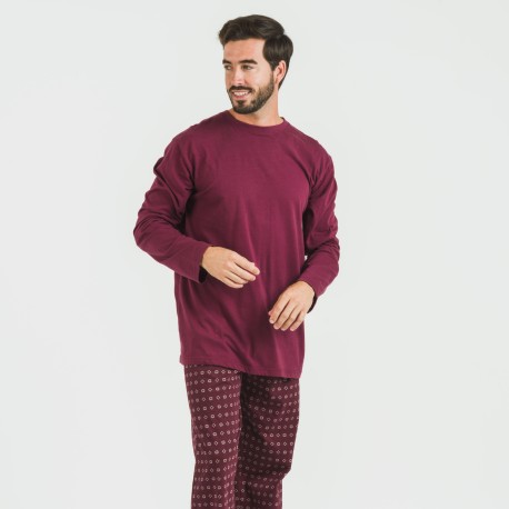 Pigiama lungo uomo cotone Loui bordeaux pijama-algodon