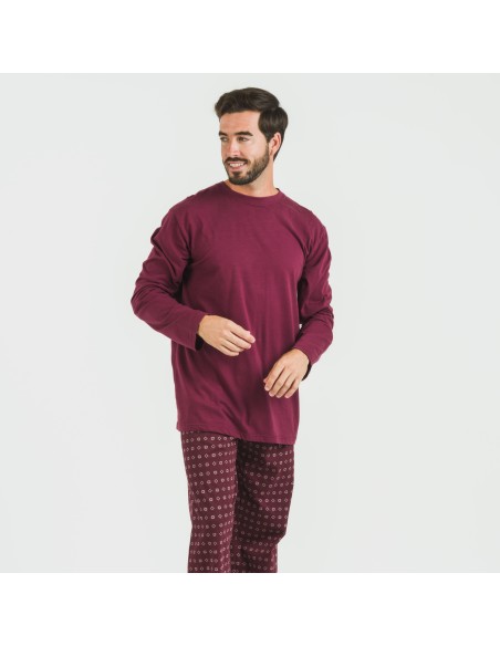 Pigiama lungo uomo cotone Loui bordeaux pijama-algodon