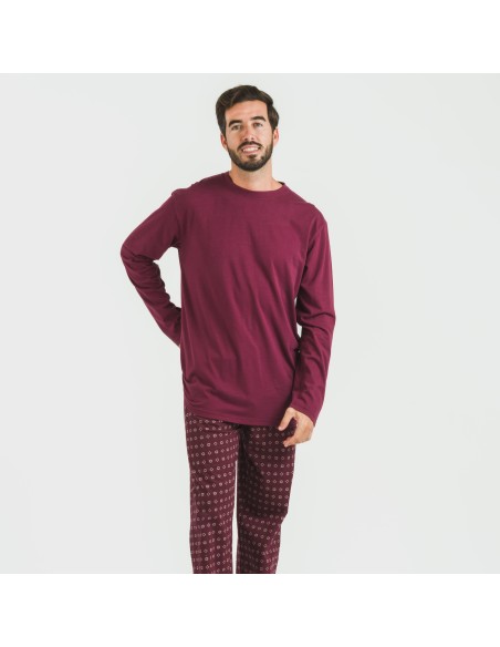 Pigiama lungo uomo cotone Loui bordeaux pijama-algodon