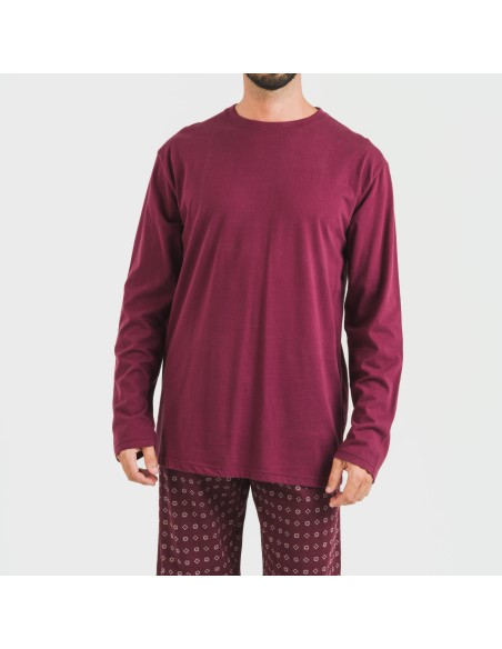 Pigiama lungo uomo cotone Loui bordeaux pijama-algodon