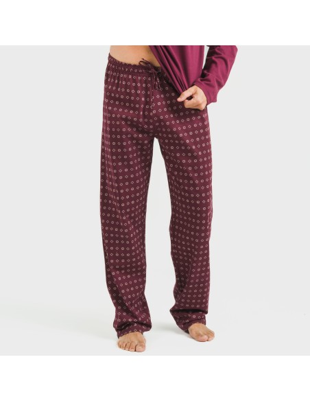 Pigiama lungo uomo cotone Loui bordeaux pijama-algodon