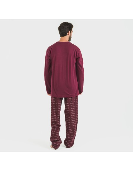 Pigiama lungo uomo cotone Loui bordeaux pijama-algodon