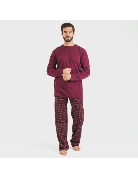 Pigiama lungo uomo cotone Loui bordeaux pijama-algodon