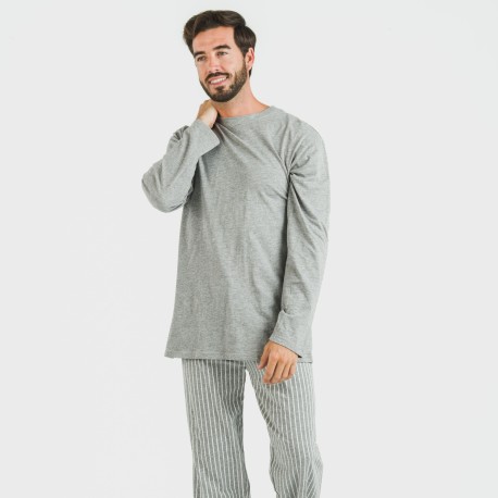 Pigiama lungo uomo cotone Beto grigio misto pijama-algodon