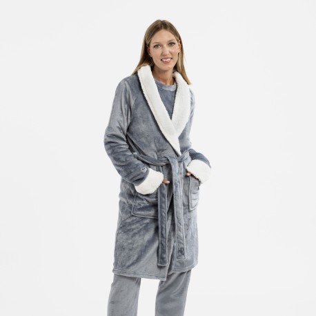 Vestaglia velluto sherpa bata-terciopelo-sherpa-mujer