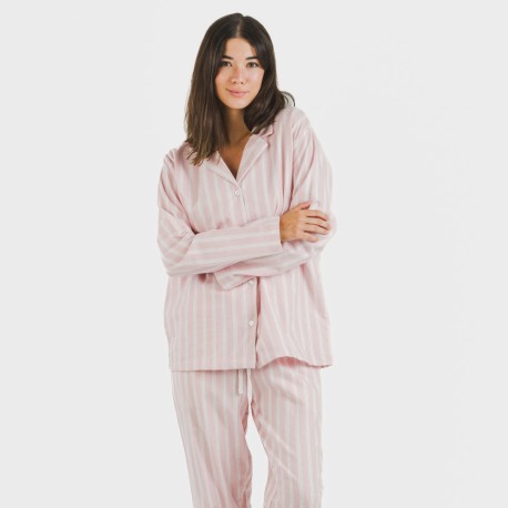 Pigiama flanella con colletto a bavero Raya Marsella rosa pijama-franela-con-solapa-mujer