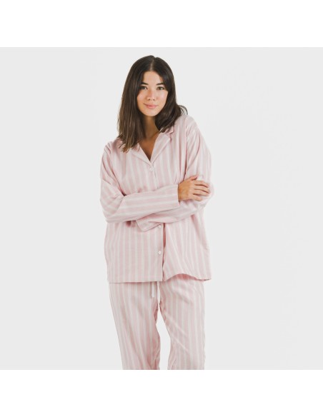 Pigiama flanella con colletto a bavero Raya Marsella rosa pijama-franela-con-solapa-mujer