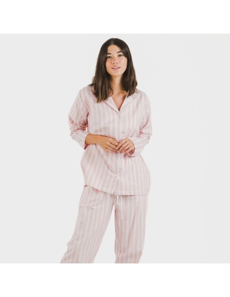 Pigiama flanella con colletto a bavero Raya Marsella rosa pijama-franela-con-solapa-mujer