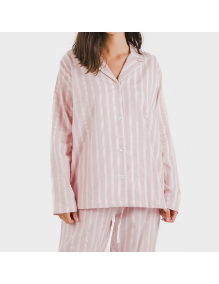 Pigiama flanella con colletto a bavero Raya Marsella rosa pijama-franela-con-solapa-mujer