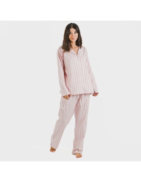 Pigiama flanella con colletto a bavero Raya Marsella rosa pijama-franela-con-solapa-mujer