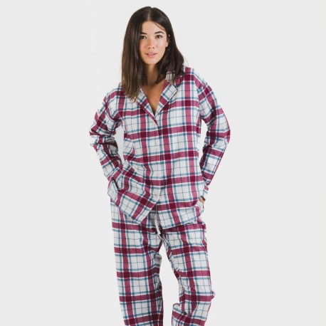 Pigiama flanella con colletto a bavero Cuadro Dalis melanzana pijama-franela-con-solapa-mujer