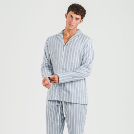 Pigiama flanella con colletto a bavero uomo Raya Marsella indaco pijama-franela-con-solapa-hombre