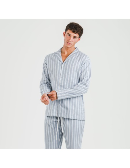 Pigiama flanella con colletto a bavero uomo Raya Marsella indaco pijama-franela-con-solapa-hombre