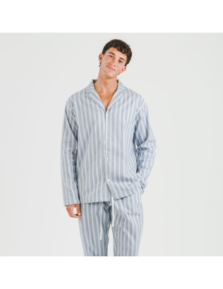 Pigiama flanella con colletto a bavero uomo Raya Marsella indaco pijama-franela-con-solapa-hombre