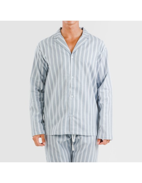 Pigiama flanella con colletto a bavero uomo Raya Marsella indaco pijama-franela-con-solapa-hombre