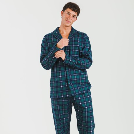 Pigiama flanella con colletto a bavero uomo Cuadro Ruz verde pijama-franela-con-solapa-hombre