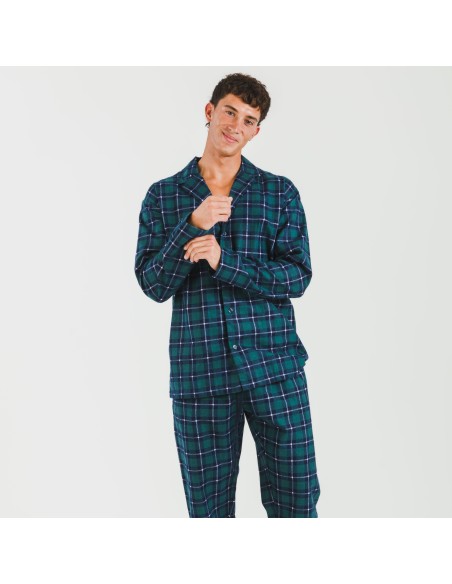 Pigiama flanella con colletto a bavero uomo Cuadro Ruz verde pijama-franela-con-solapa-hombre