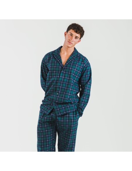 Pigiama flanella con colletto a bavero uomo Cuadro Ruz verde pijama-franela-con-solapa-hombre