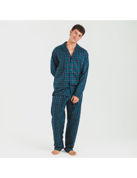 Pigiama flanella con colletto a bavero uomo Cuadro Ruz verde pijama-franela-con-solapa-hombre