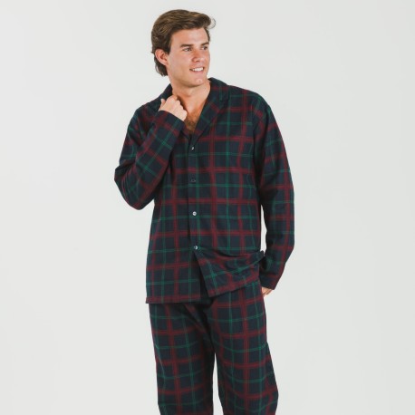 Pigiama flanella con colletto a bavero uomo Cuadro Roman blu navy pijama-franela-con-solapa-hombre