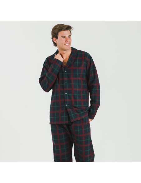 Pigiama flanella con colletto a bavero uomo Cuadro Roman blu navy pijama-franela-con-solapa-hombre