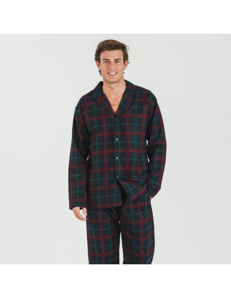 Pigiama flanella con colletto a bavero uomo Cuadro Roman blu navy pijama-franela-con-solapa-hombre