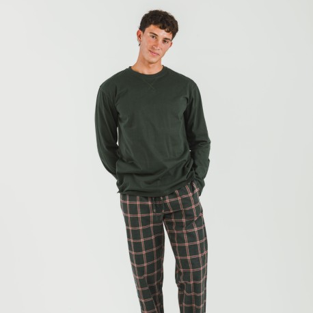 Pigiama uomo flanella Cuadro Nelby verde militare pijama-franela