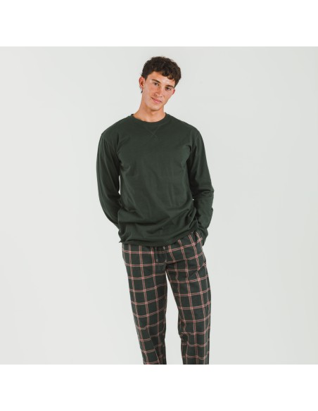 Pigiama uomo flanella Cuadro Nelby verde militare pijama-franela