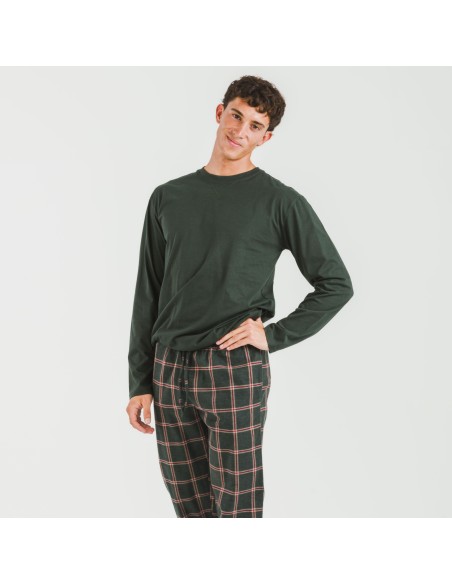 Pigiama uomo flanella Cuadro Nelby verde militare pijama-franela