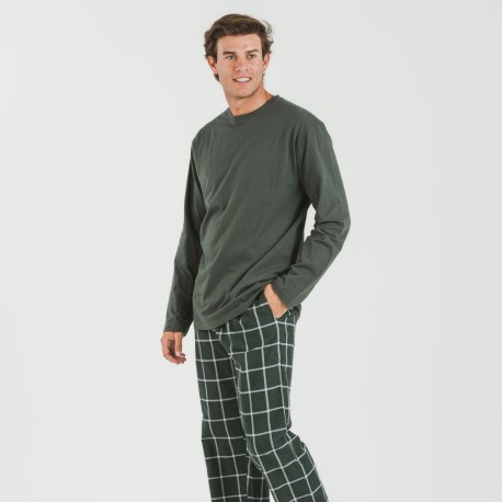 Pigiama uomo flanella Cuadro Andino verde militare pijama-franela